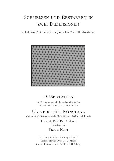 Schmelzen und Erstarren in zwei Dimensionen Dissertation ...
