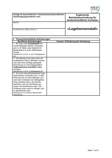 Anlage zum Genehmigungsverfahren "Legehennenstall" - Kreis Unna