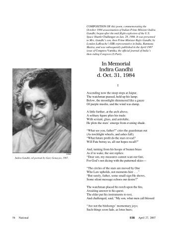 In Memorial Indira Gandhi d. Oct. 31, 1984