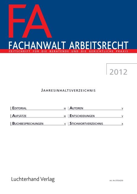 fafachanwalt arbeitsrecht - Wolters Kluwer Deutschland GmbH