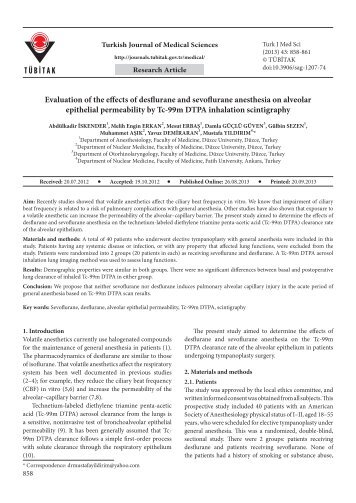 Evaluation of the effects of desflurane and sevoflurane ... - Tübitak