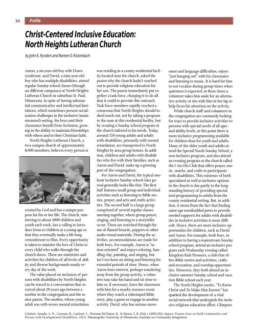 Feature Issue on Faith Communities and Persons with ... - NCRTM