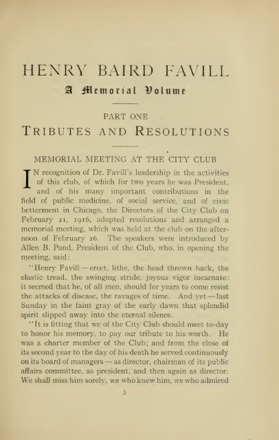 Henry Baird Favill, AB, MD, LL.D., 1860-1916, a ... - University Library