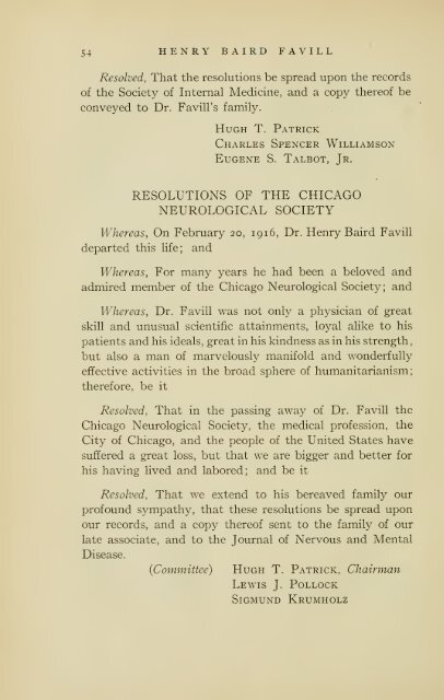 Henry Baird Favill, AB, MD, LL.D., 1860-1916, a ... - University Library