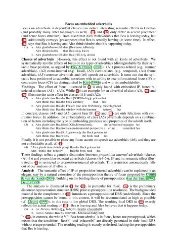 Focus on embedded adverbials Focus on adverbials in ... - Linguistics