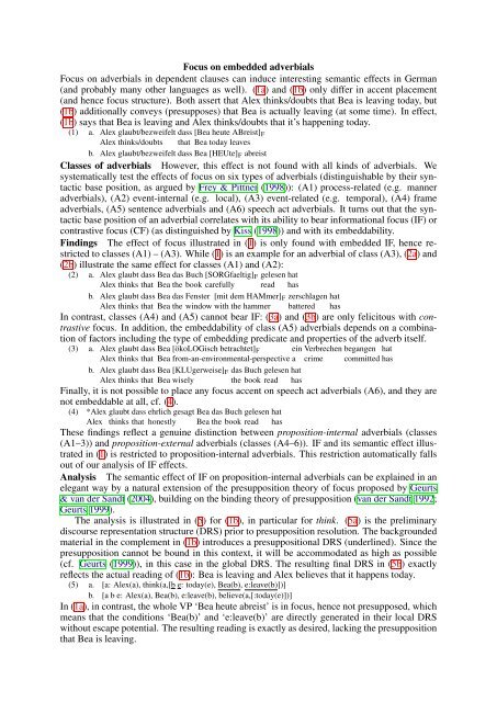 Focus on embedded adverbials Focus on adverbials in ... - Linguistics