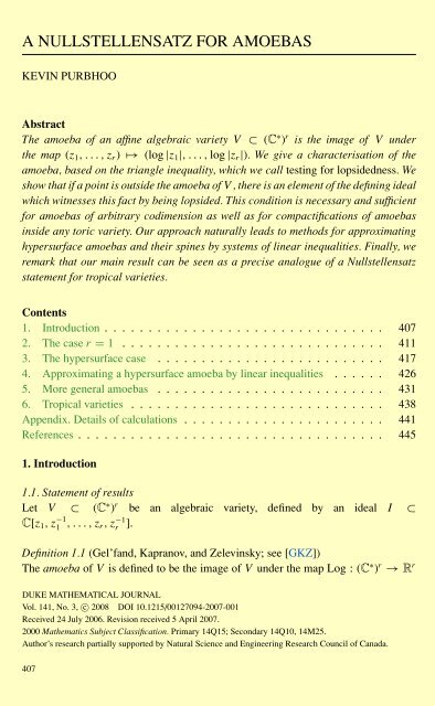 A NULLSTELLENSATZ FOR AMOEBAS
