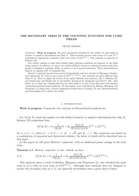 THE SECONDARY TERM IN THE COUNTING FUNCTION FOR ...
