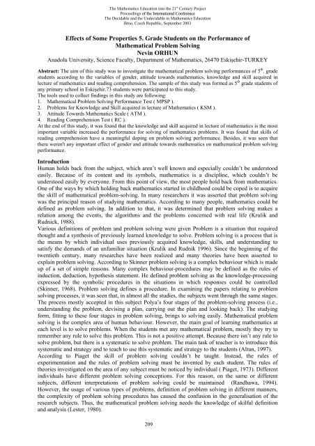 Student Grade Problem Grade Students on the Performance of Mathematical Problem ...
