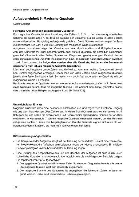 Aufgabeneinheit 6: Magische Quadrate - Mathematik