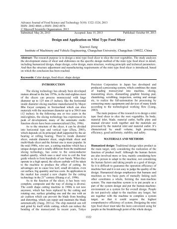 Design and Application on Mini Type Food Slicer - Maxwell Science