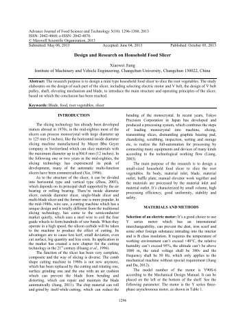 Design and Research on Household Food Slicer - Maxwell Science