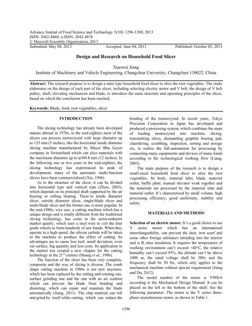 Design and Research on Household Food Slicer - Maxwell Science