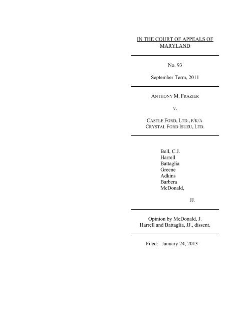 Anthony M. Frazier v. Castle Ford, Ltd., f/k/a ... - Maryland Courts