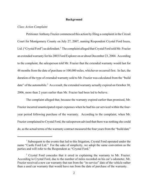 Anthony M. Frazier v. Castle Ford, Ltd., f/k/a ... - Maryland Courts