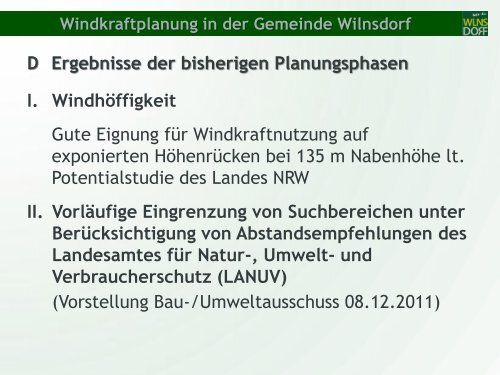 Windkraftplanung in der Gemeinde Wilnsdorf