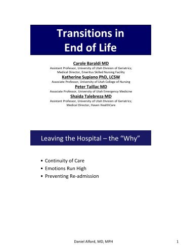 Transitions in End of Life - University of Utah - School of Medicine