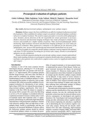Presurgical evaluation of epilepsy patients - Medicina