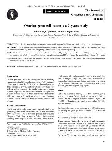 Ovarian germ cell tumor : a 3 years study - medIND