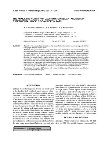 The anxiolytic activity of calcium channel antagonists in ... - medIND