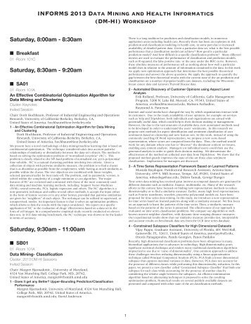 INFORMS 2013 Data Mining and Health Informatics (DM-HI ...