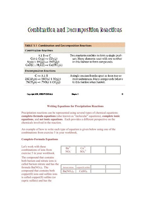 Writing Equations for Precipitation Reactions Precipitation reactions ...