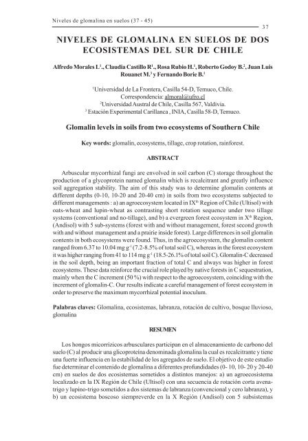 Glomalin levels in soils from two ecosystems of Southern ... - Jsspn.cl