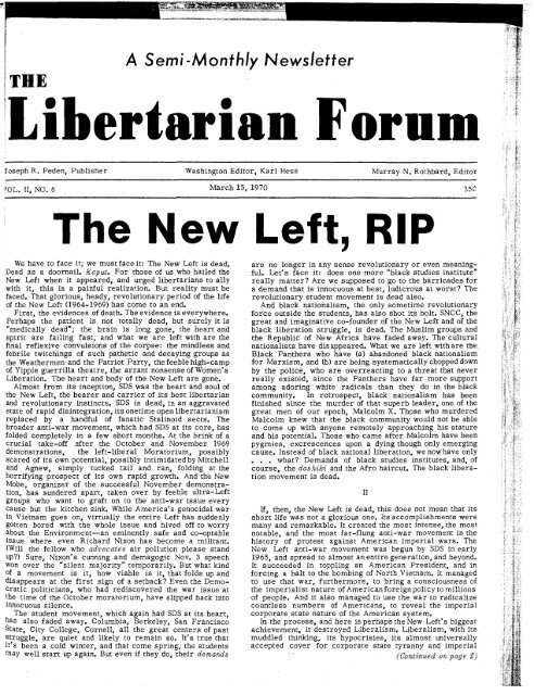 The New Left: R.I.P. - Ludwig von Mises Institute