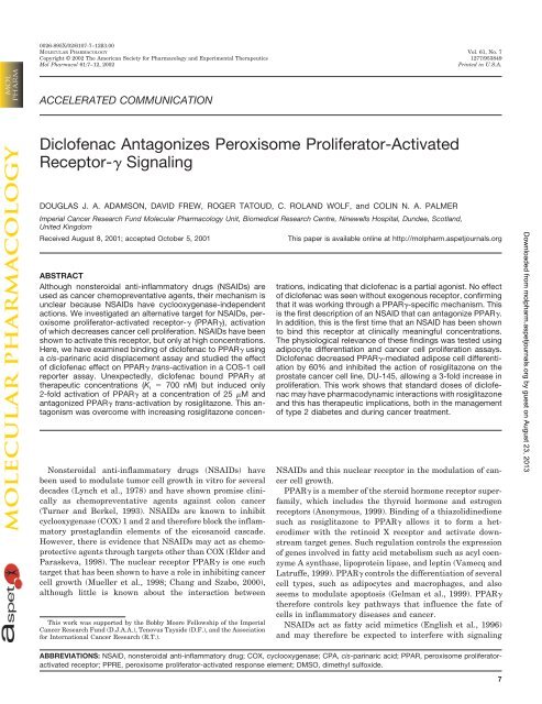 Diclofenac Antagonizes Peroxisome Proliferator-Activated Receptor ...