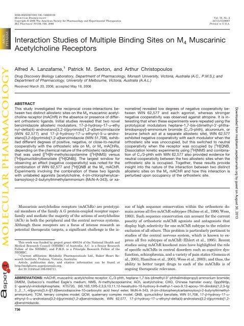 Interaction Studies of Multiple Binding Sites on M4 Muscarinic ...