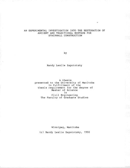 Presented To The University Of Manitoba In Fulfillment Of The Mspace