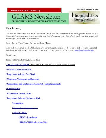 GLAMS Newsletter - Montclair State University