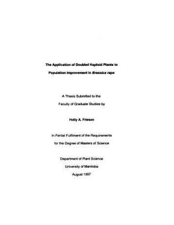 The Application of Ooubled Haploid Plants to Population ... - MSpace