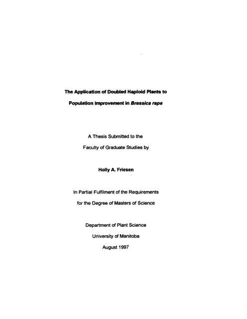 The Application of Ooubled Haploid Plants to Population ... - MSpace