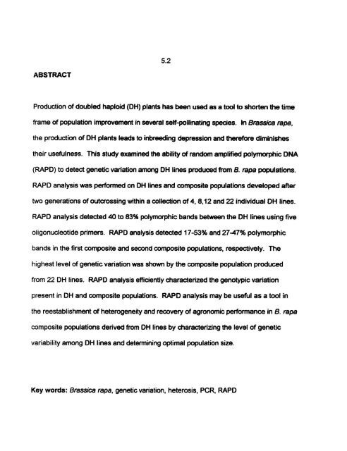 The Application of Ooubled Haploid Plants to Population ... - MSpace