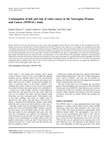 Consumption of fish and risk of colon cancer in the ... - Munin