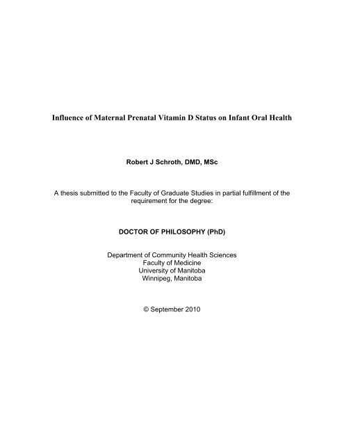 Influence of Maternal Prenatal Vitamin D Status on Infant Oral Health