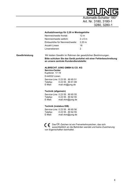 Automatik-Schalter 180° Art. Nr. 3180, 3180-1 3280, 3280-1 ...