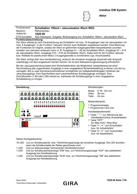 instabus EIB System Aktor Schaltaktor 16fach / Jalousieaktor 8fach ...