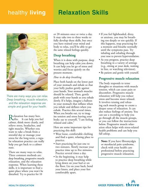 Relaxation Skills My Doctor Online Kaiser Permanente