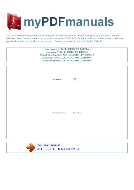 User manual AEG-ELECTROLUX B89090-4 - MY PDF MANUALS