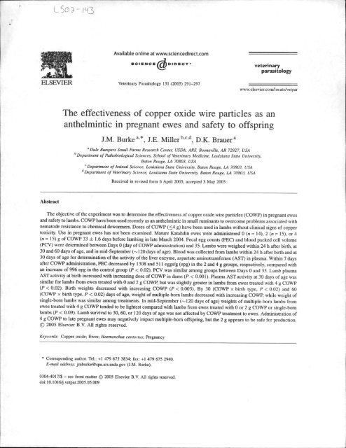 The effectiveness of copper oxide wire particles as an anthelmintic ...