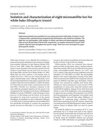 Molecular Ecology Notes (2006) - Myweb.dal.ca - Dalhousie University