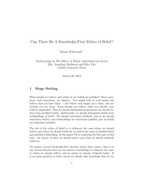 Can There Be A Knowledge-First Ethics of Belief? - Western ...