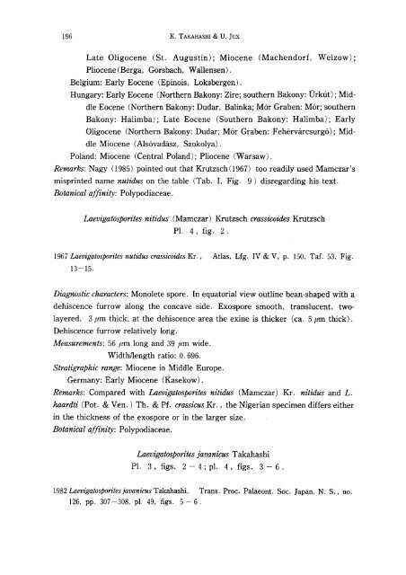 Palynology of Middle Tertiary lacustrine deposits