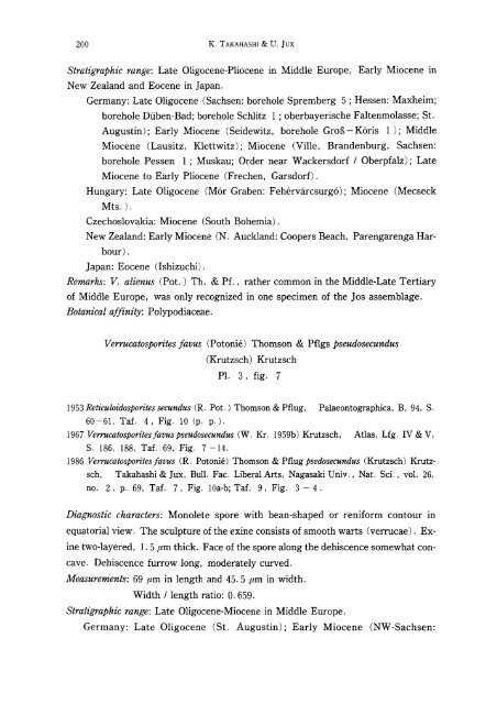 Palynology of Middle Tertiary lacustrine deposits