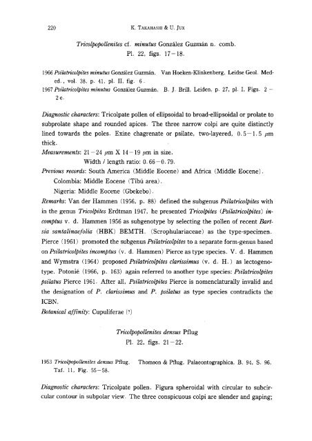 Palynology of Middle Tertiary lacustrine deposits