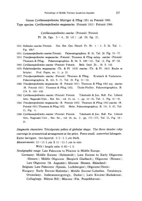 Palynology of Middle Tertiary lacustrine deposits