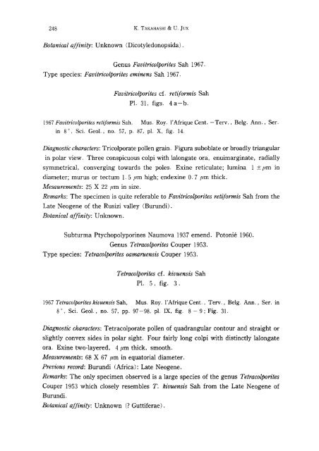 Palynology of Middle Tertiary lacustrine deposits