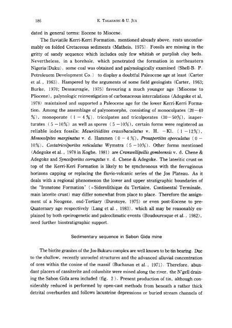 Palynology of Middle Tertiary lacustrine deposits